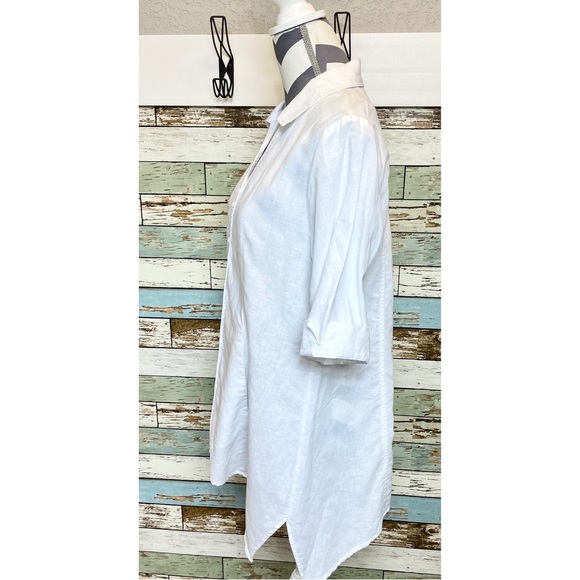 Women's Soft Surroundings White Linen Cotton Button Up Tunic Top Size PM - Picture 5 of 7